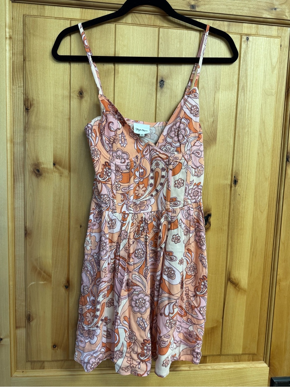 Peach & White Floral Spaghetti-Strap Mini Dress